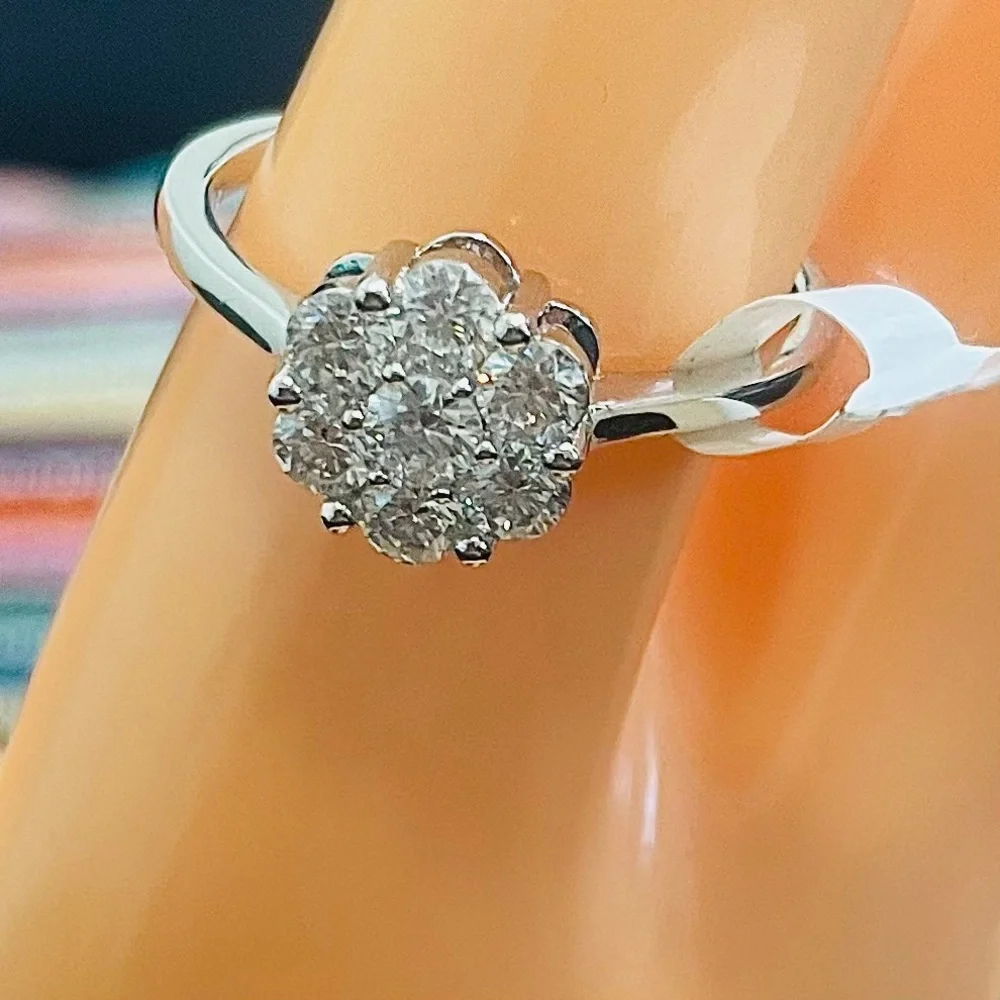 Moissanite Cluster Floral Ring Vintage Style in 925 Sterling Silver NWT Size 9